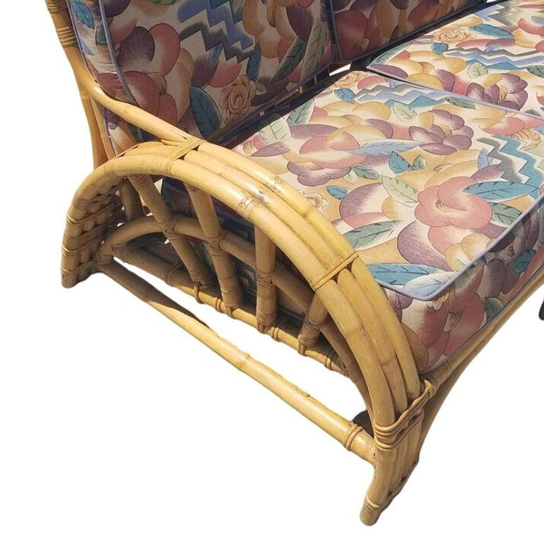 Tissu Canapé d'angle sectionnel restauré mi-siècle en rotin à 3 brins avec bras demi-lune en vente