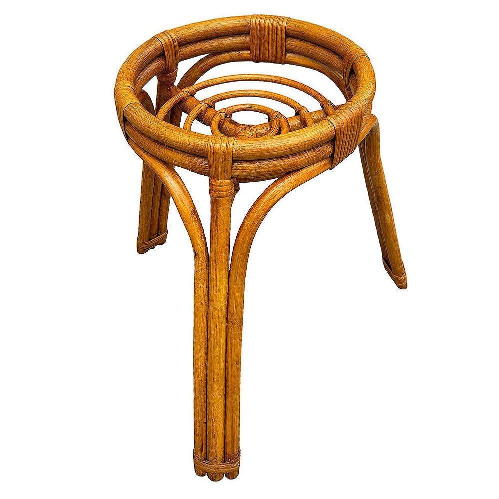 American Restored Mid-century 3-strand Spiral Rattan Plant Stand