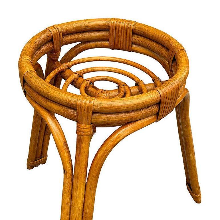 Restored Mid-century 3-strand Spiral Rattan Plant Stand In Excellent Condition In Van Nuys, CA