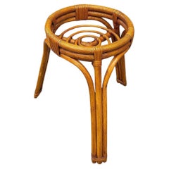 Restored Mid-century 3-strand Spiral Rattan Plant Stand