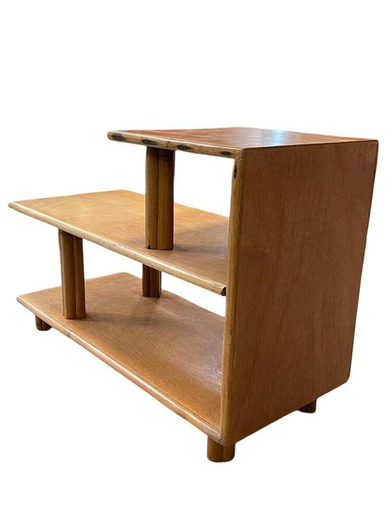 Restored Mid-century 3-Tier Rattan & Mahgony Side Lamp Table In Excellent Condition For Sale In Van Nuys, CA