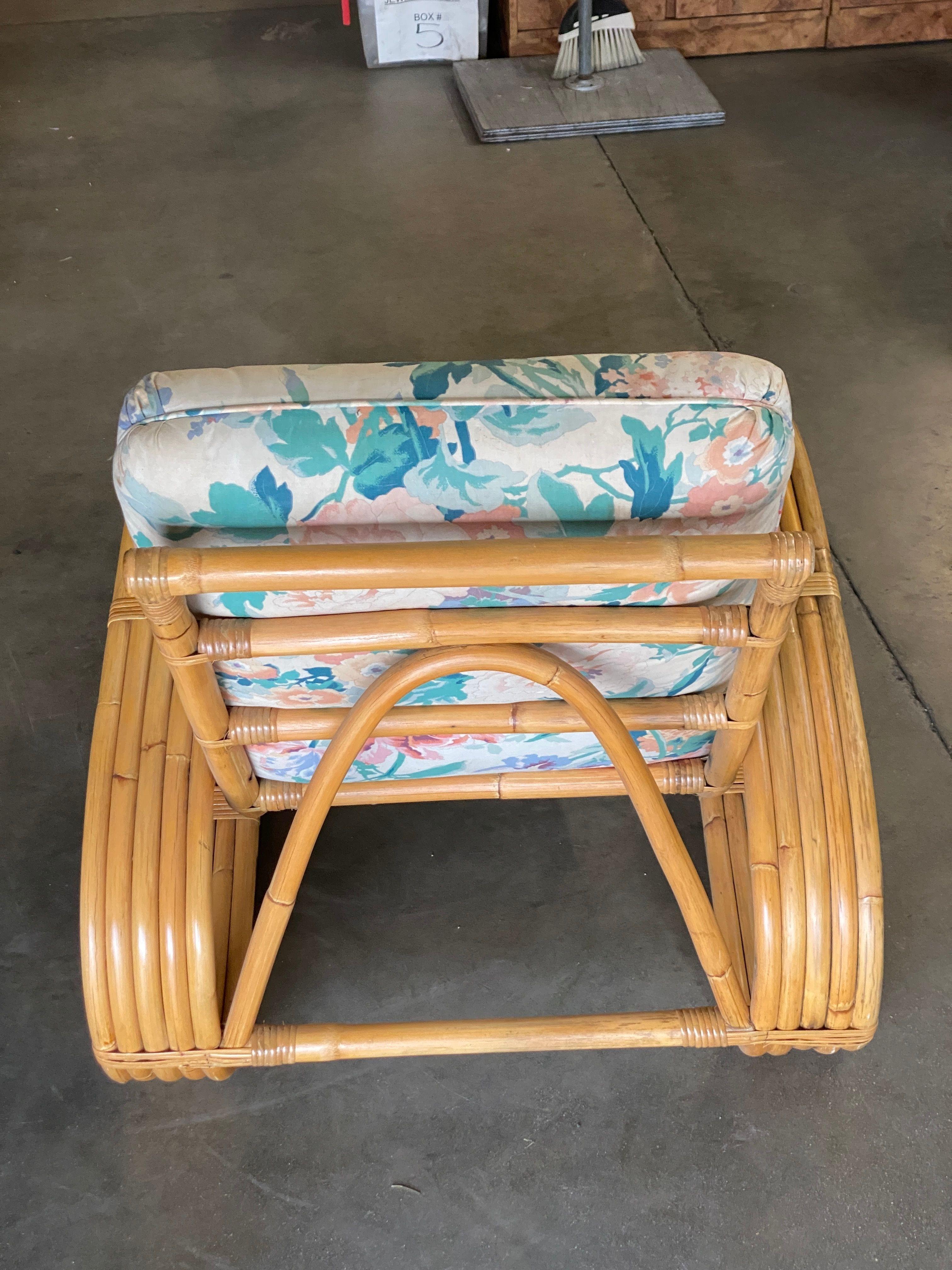 Restored Mid Century 5-Strand Reverse Pretzel Rattan Lounge Chair In Excellent Condition For Sale In Van Nuys, CA