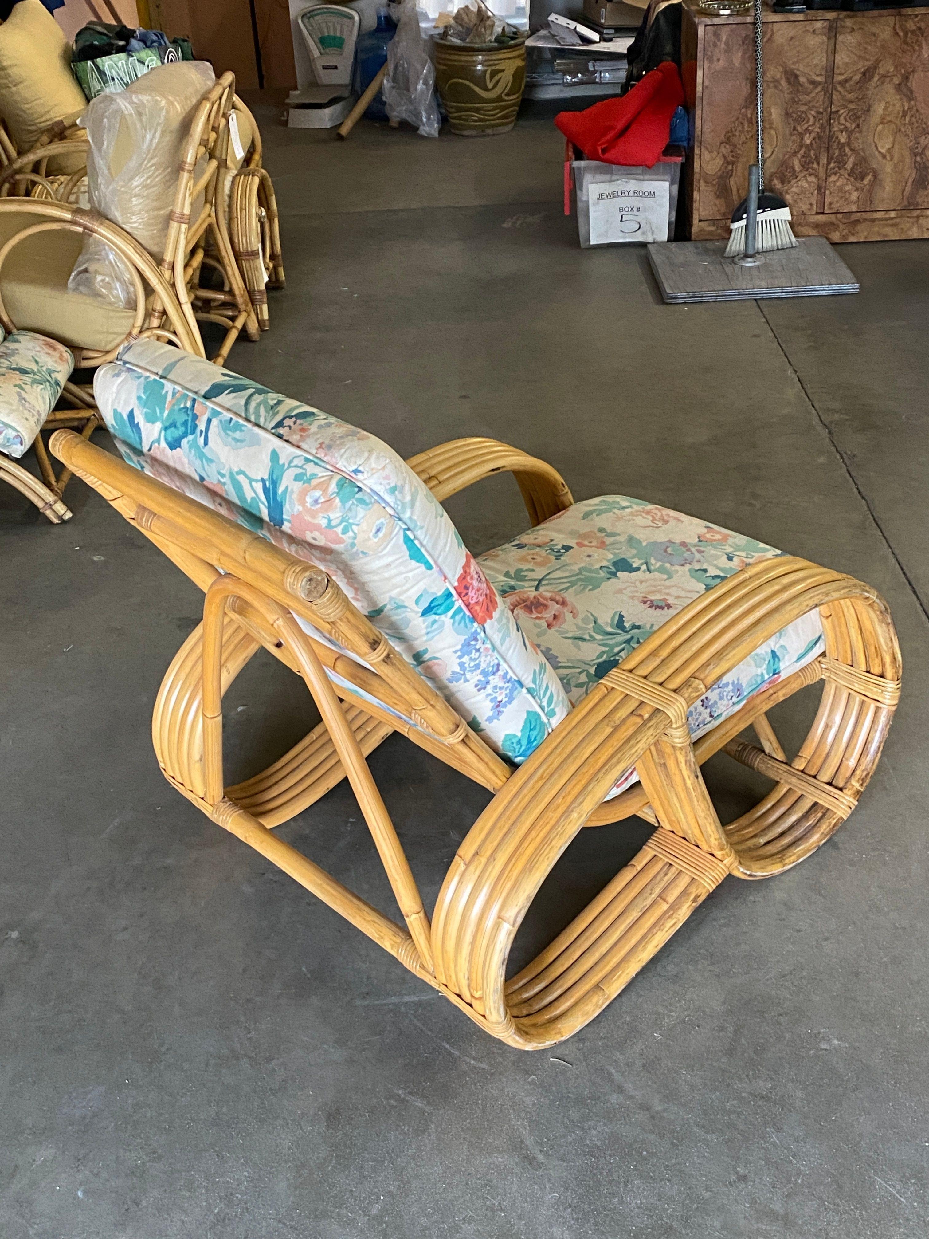 Restored Mid Century 5-Strand Reverse Pretzel Rattan Lounge Chair For Sale 1