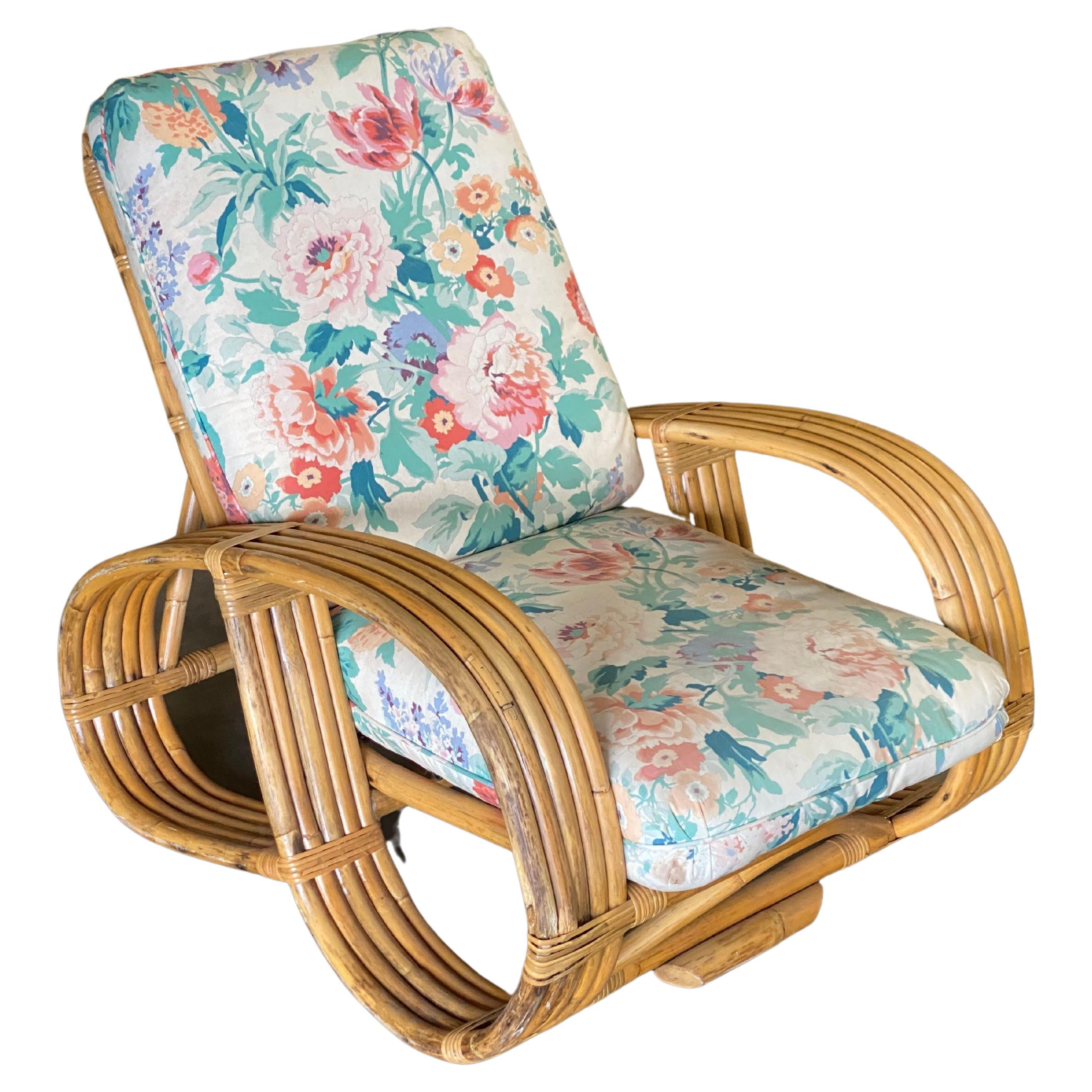 Restored Mid Century 5-Strand Reverse Pretzel Rattan Lounge Chair For Sale