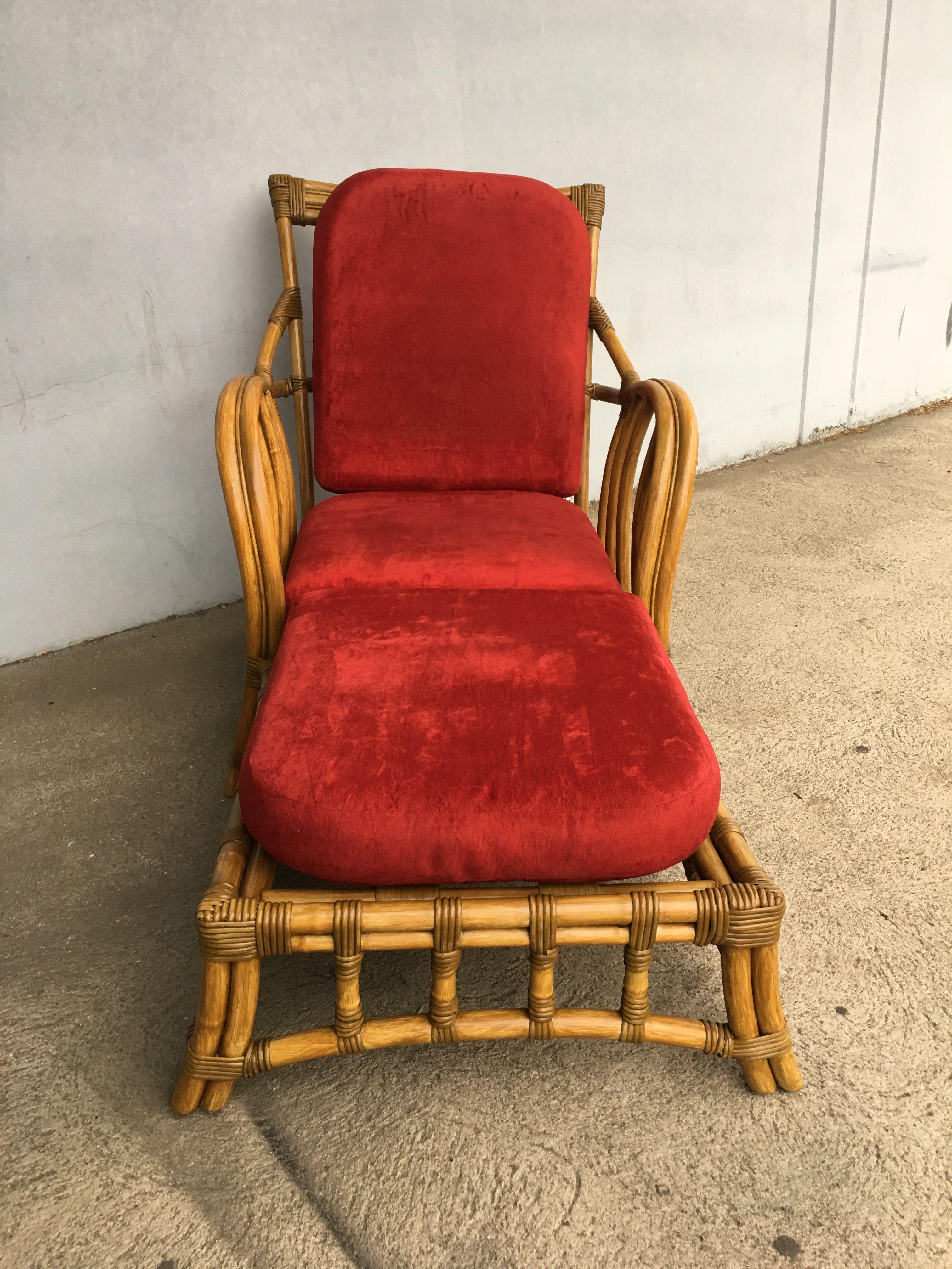 Restored Outdoor Midcentury Arched Arms Chaise Lounge Chair with Foot Rest, Pair In Excellent Condition In Van Nuys, CA