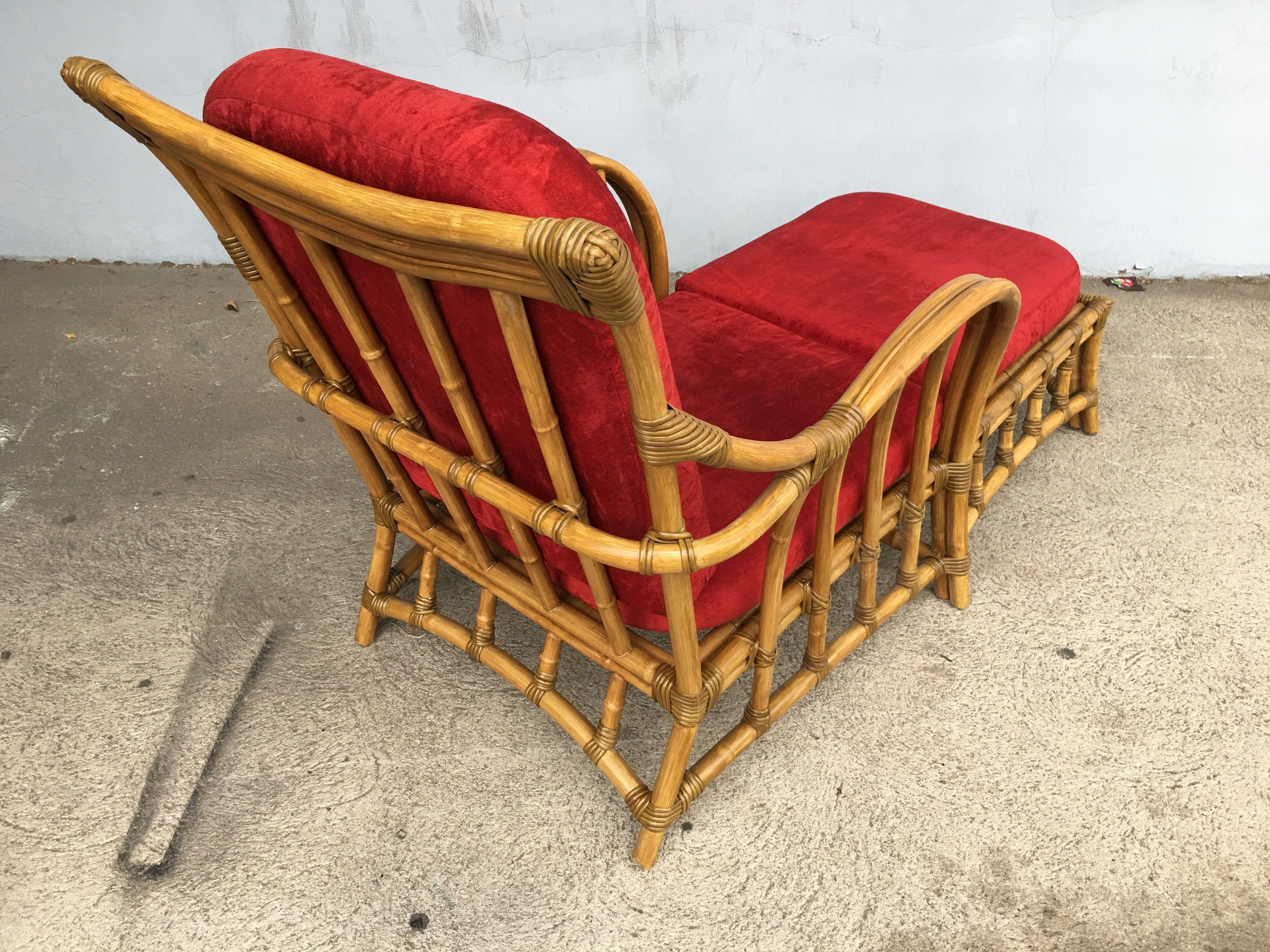 Restored Outdoor Midcentury Arched Arms Chaise Lounge Chair with Foot Rest, Pair 2