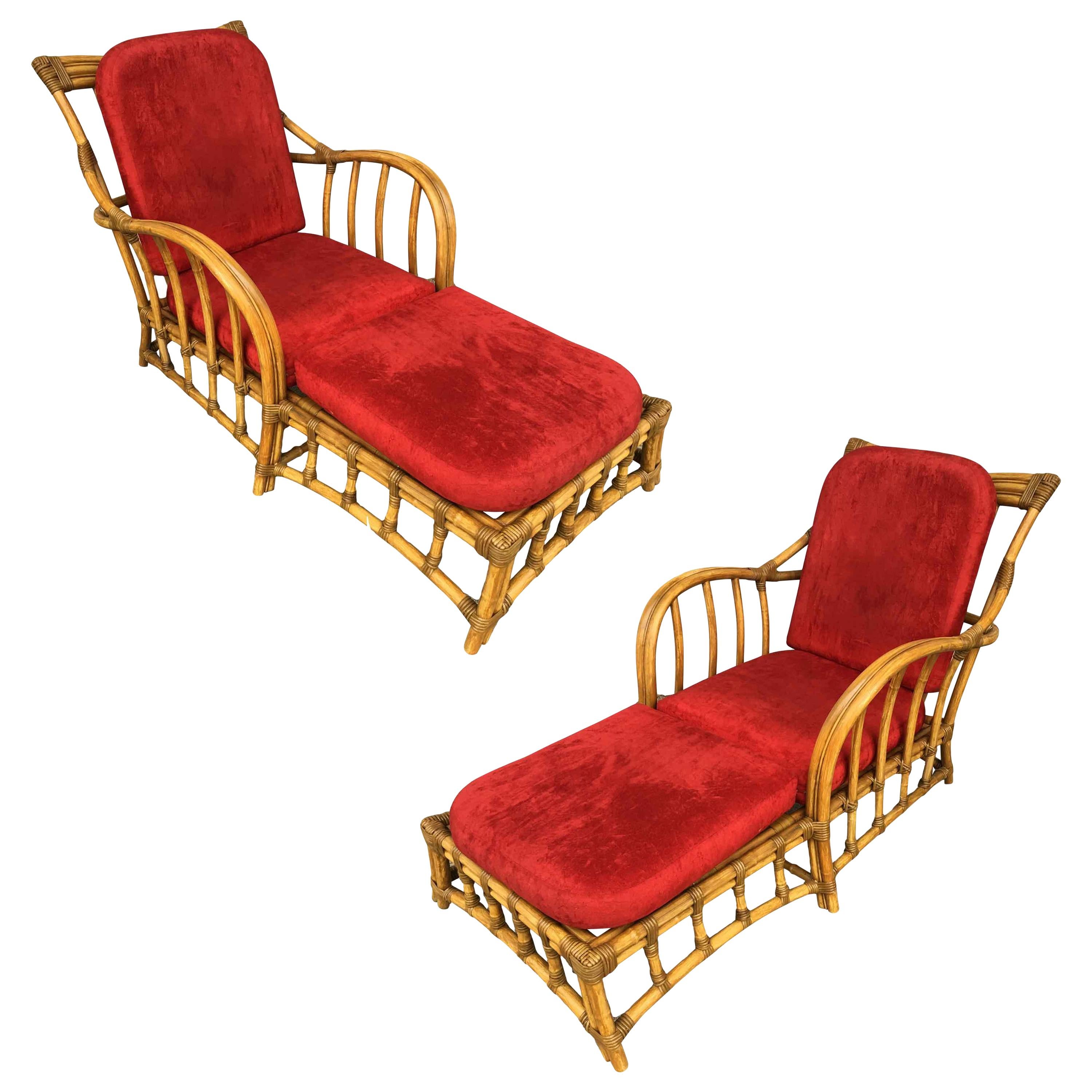 Restored Outdoor Midcentury Arched Arms Chaise Lounge Chair with Foot Rest, Pair