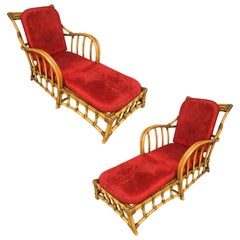 Vintage Restored Outdoor Midcentury Arched Arms Chaise Lounge Chair with Foot Rest, Pair