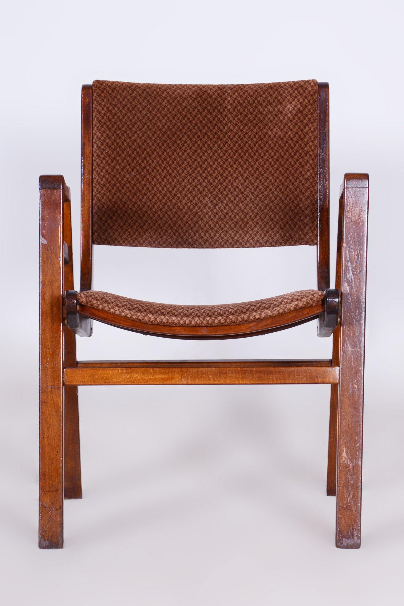 Mid-20th Century Restored Mid-Century Armchair, Beech, Original Upholstery, Czech, 1950s For Sale