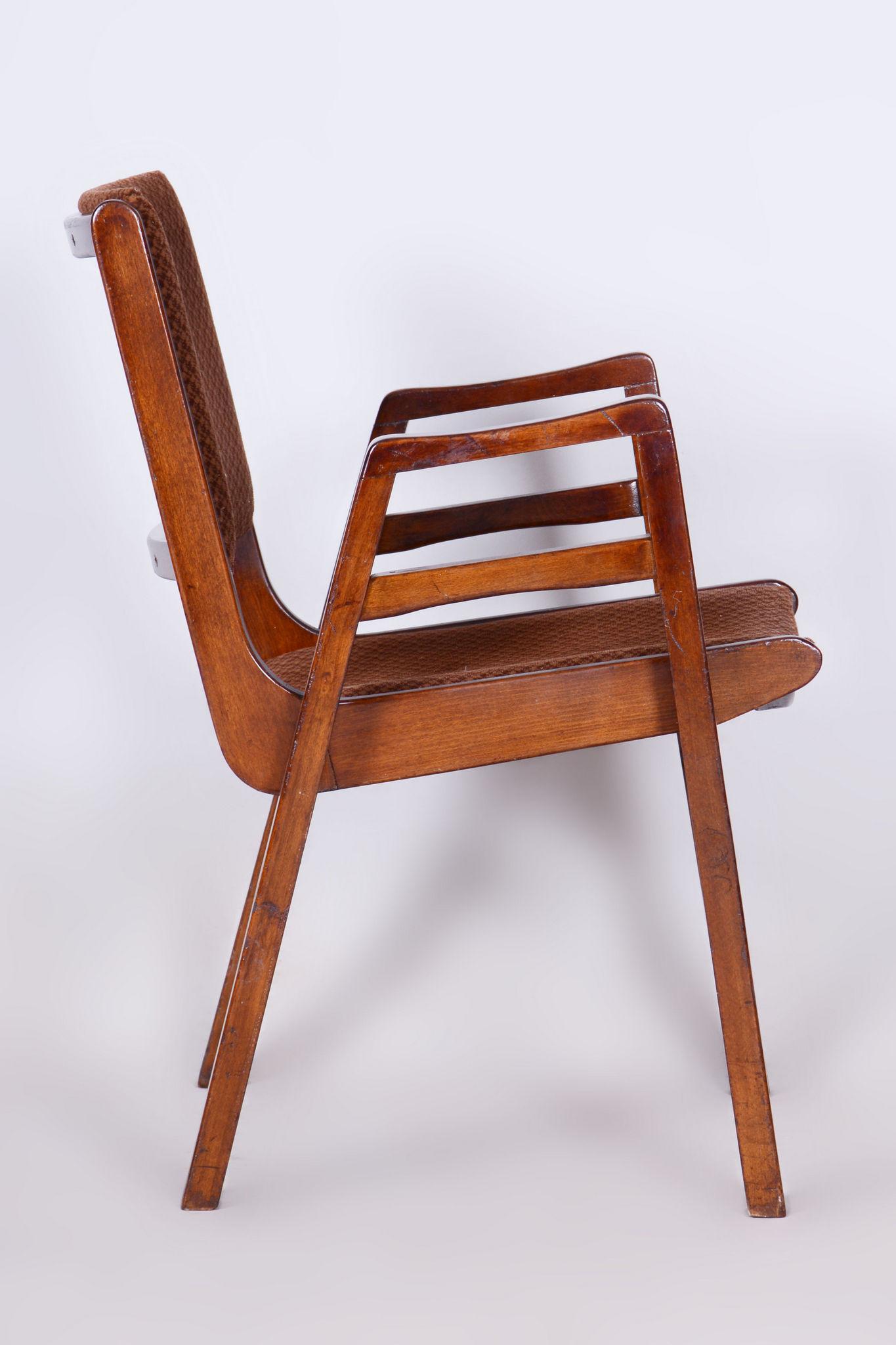 Fabric Restored Mid-Century Armchair, Beech, Original Upholstery, Czech, 1950s For Sale
