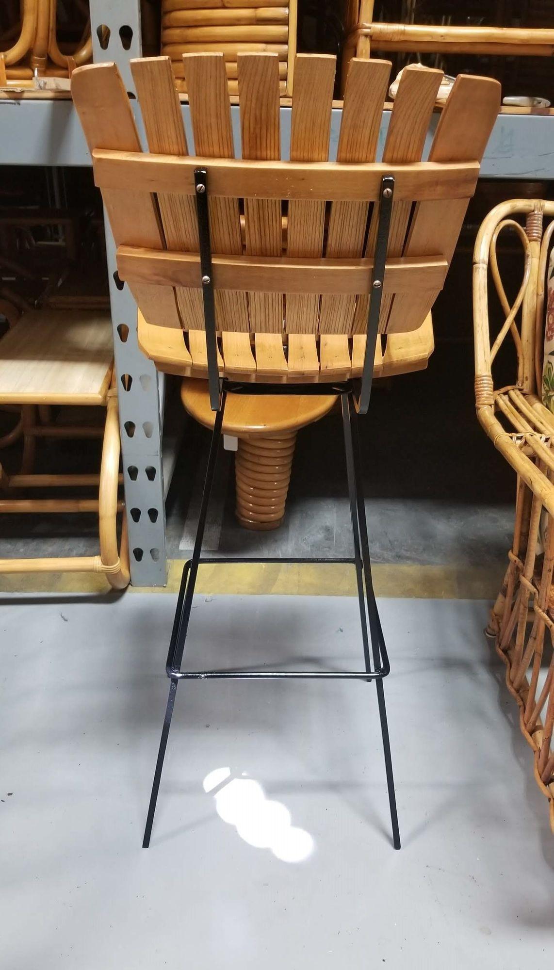 Restored Mid Century Arthur Umanoff Set of Four Slat Bar Stools For Sale 2