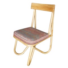 Restored Mid-Century Bent "Loop" Rattan Dining Side Chair, Set of Four