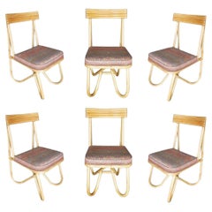 Restored Midcentury Bent "Loop" Rattan Dining Side Chair, Set of Four