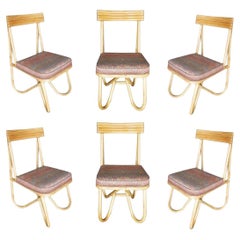 Vintage Restored Midcentury Bent "Loop" Rattan Dining Side Chair, Set of Four