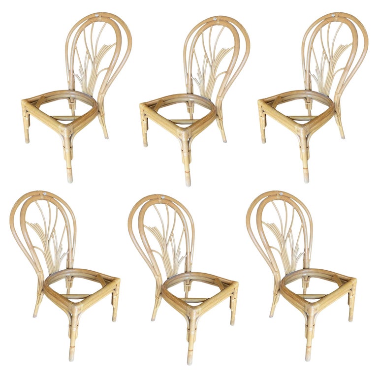 Restored Mid-Century Bent "Palm" Rattan Dining Side Chair, Set of Six For  Sale at 1stDibs