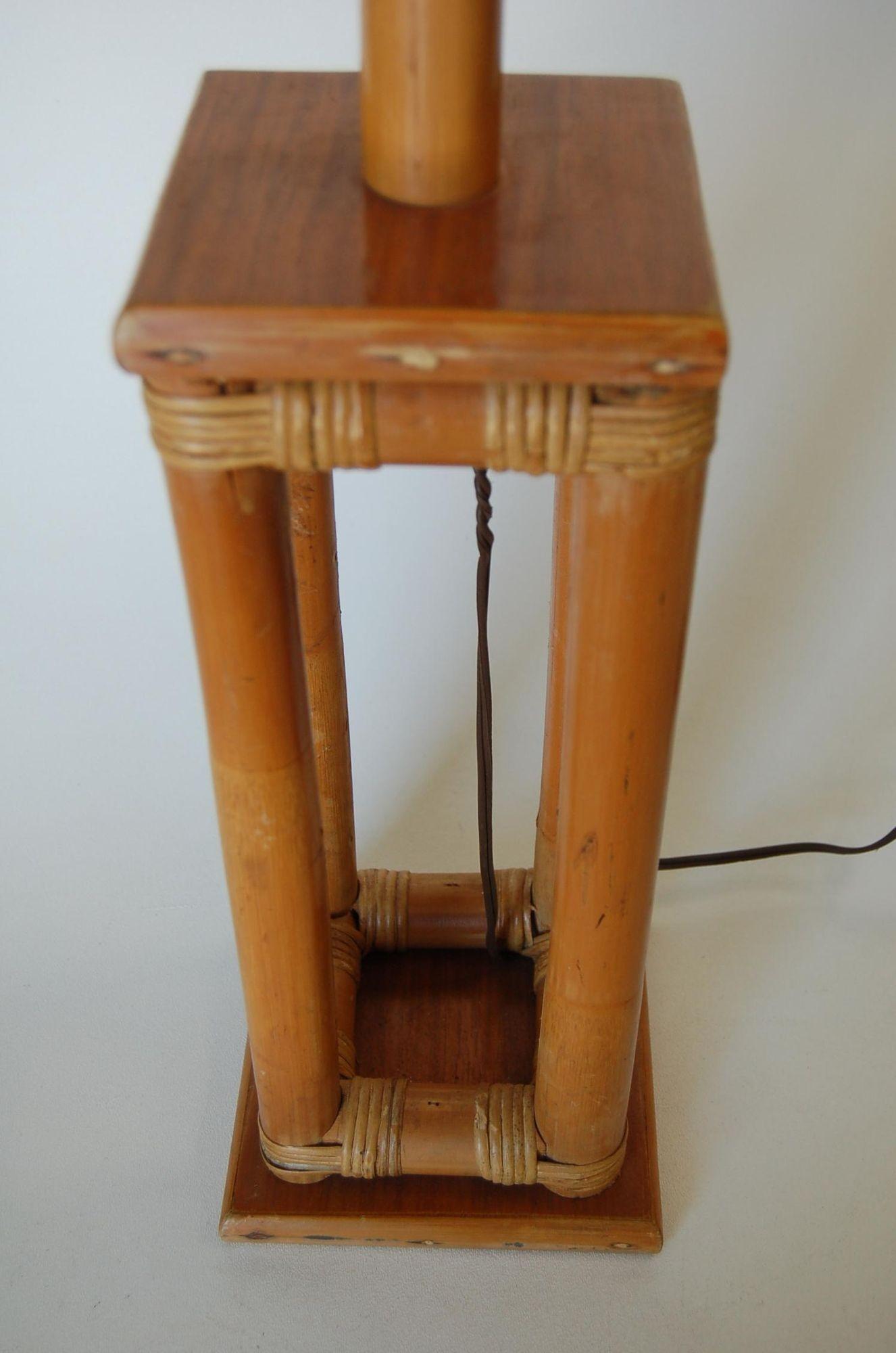 Restored Mid-Century Box Frame Rattan Table Lamp For Sale 1