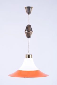 Restored Mid-Century Chandelier, Brass, Lacquered Steel, Czech, 1960s