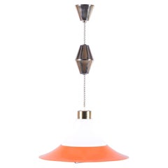 Restored Mid-Century Chandelier, Brass, Lacquered Steel, Czech, 1960s