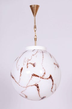 Restored Mid-Century Chandelier, Brass, Marbled Glass, Rewired, Czech, 1960s