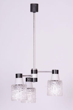 Restored Mid-Century Chandelier, by Drukov, Chrome, Opaline Glass, Czech, 1970s