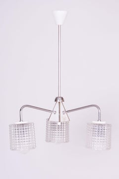 Restored Mid-Century Chandelier, by Drukov, Chrome, Opaline Glass, Czech, 1970s
