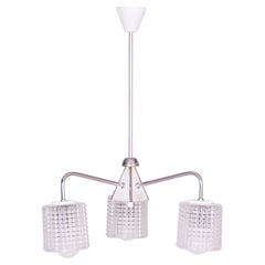 Restored Mid-Century Chandelier, by Drukov, Chrome, Opaline Glass, Czech, 1970s