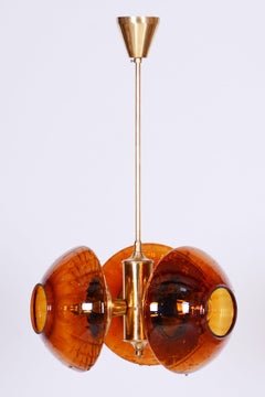 Restored Mid-Century Chandelier, by Kamenický Šenov, Brass, Glass, Czech, 1960s