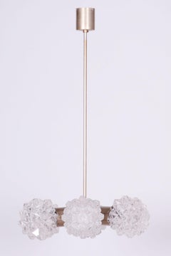 Restored Mid-Century Chandelier, by Kamenický Šenov, Brass, Glass, Czech, 1960s