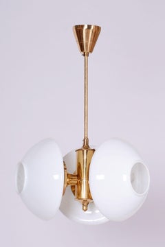 Restored Mid-Century Chandelier, by Kamenický Šenov, Brass, Glass, Czech, 1960s