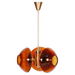 Restored Mid-Century Chandelier, by Kamenický Šenov, Brass, Glass, Czech, 1960s