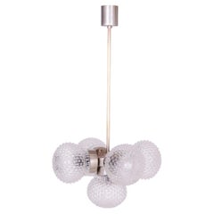 Lampadario di metà secolo restaurato, di Kamenický Šenov, ottone, vetro, Repubblica Ceca, anni '60