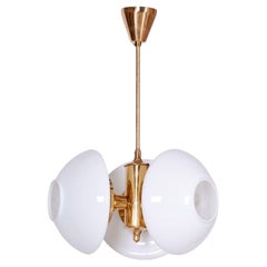 Restored Mid-Century Chandelier, by Kamenický Šenov, Brass, Glass, Czech, 1960s