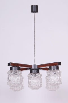 Restored Mid-Century Chandelier, by Kamenický Šenov, Chrome, Glass, Czech, 1960s
