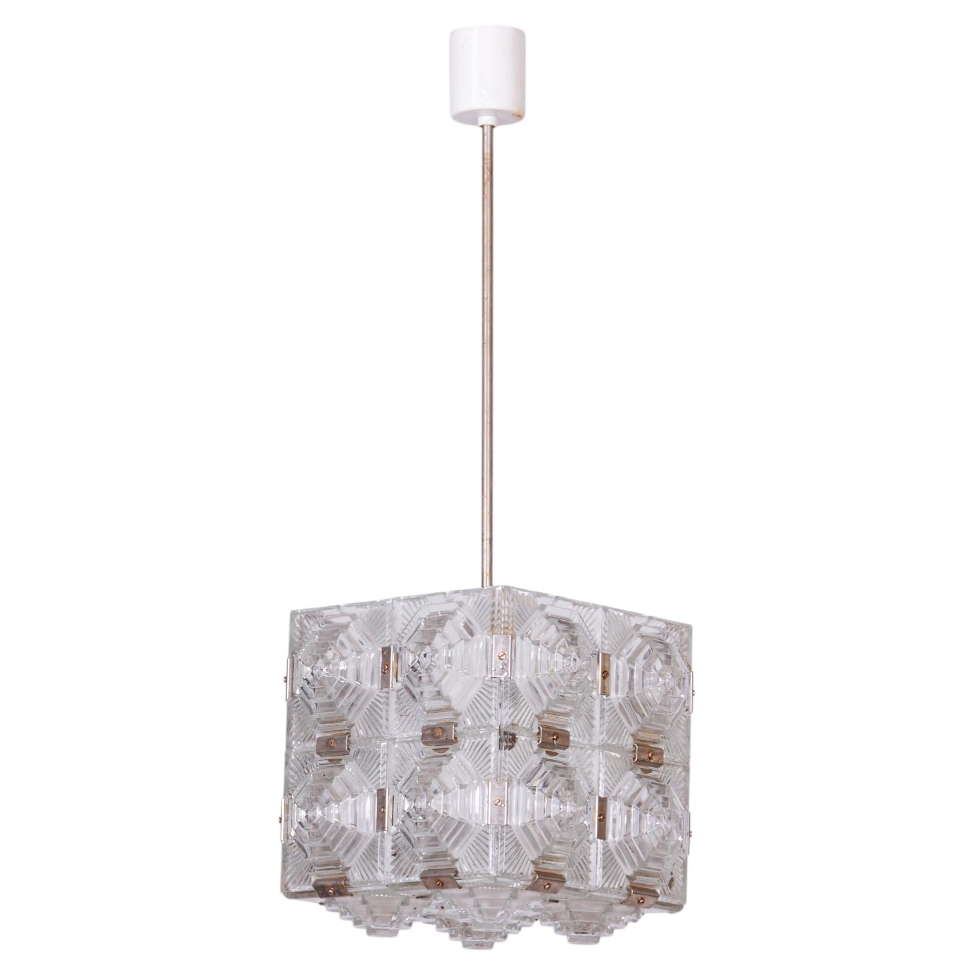 Restored Mid-Century Chandelier, by Kamenický Šenov, Chrome, Glass, Czech, 1960s