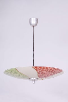 Restored Mid-Century Chandelier, Chrome-Plated Steel, Glass, Czech, 1950s