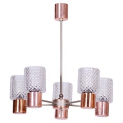 Restored Mid-Century Chandelier, Chrome, Steel, Copper, Glass, Czech, 1960s