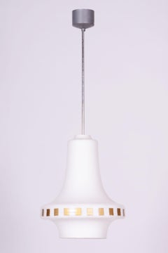 Restored Mid-Century Chandelier, Chrome, Steel, Opaline Glass, Czech, 1960s