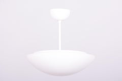 Restored Mid-Century Chandelier, Lacquered Metal, Opal Glass, Czech, 1960s
