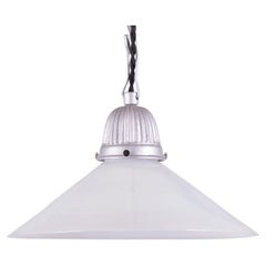 Restored Mid-Century Chandelier, Metal, Opal Glass, Rewired, Czech, 1970s