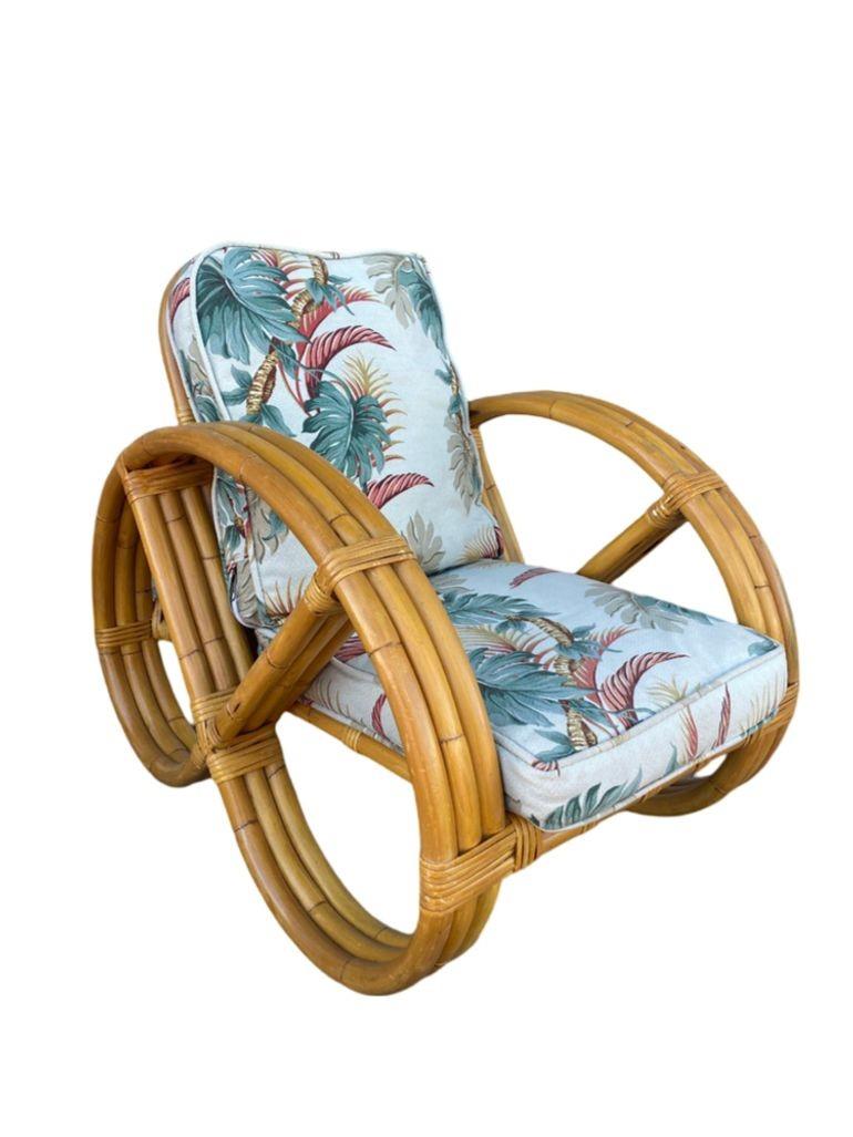 Ensemble de salon en rotin bretzel rond à 3 brins, restauré, de style 