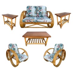 Restored Mid-century Child Size 3-Strand Round Pretzel Rattan Living Room Set