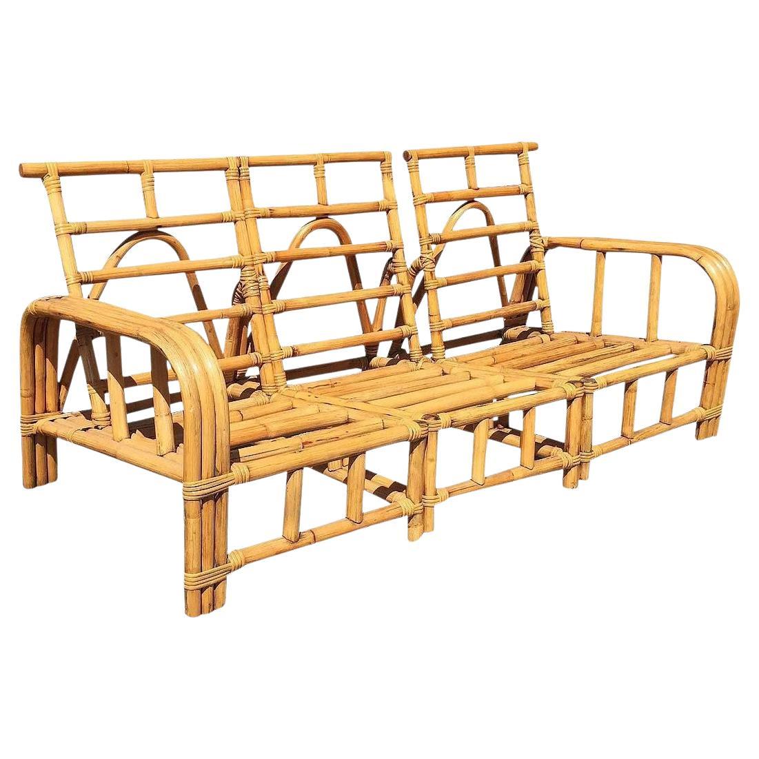 Restored Mid-century Child Size Three-Strand "Horse Shoe Arm" Sofa