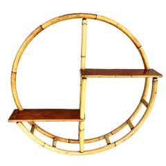 Mensola da parete "Skeleton" restaurata, in rattan e listelli di mogano, in stile mid-century