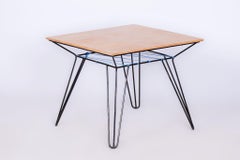 Restored Mid Century Coffee Table, Beech, Blackened Metal, Czech, 1950s