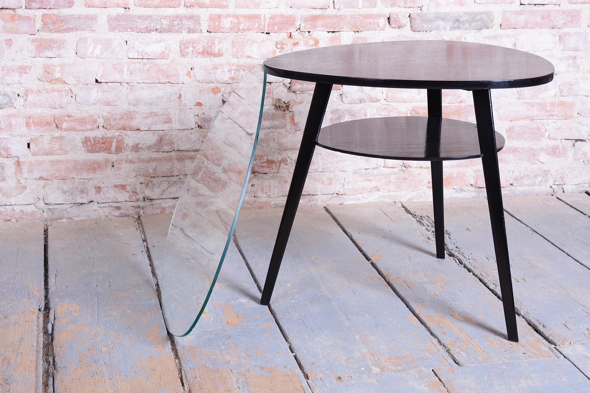 Restored Mid -Century Coffee Table, Beech, Oak, Glass, Polish, Czech, 1950s For Sale 9