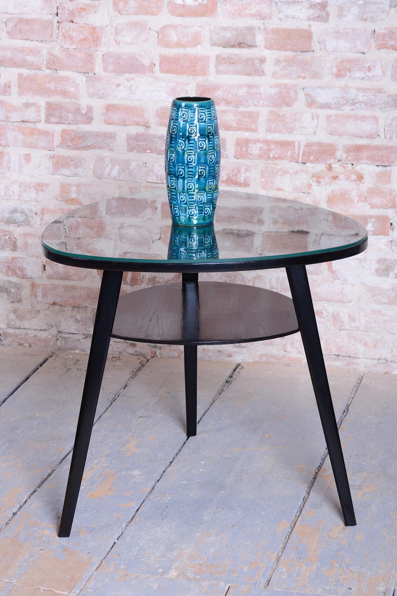 Restored Mid -Century Coffee Table, Beech, Oak, Glass, Polish, Czech, 1950s For Sale 10