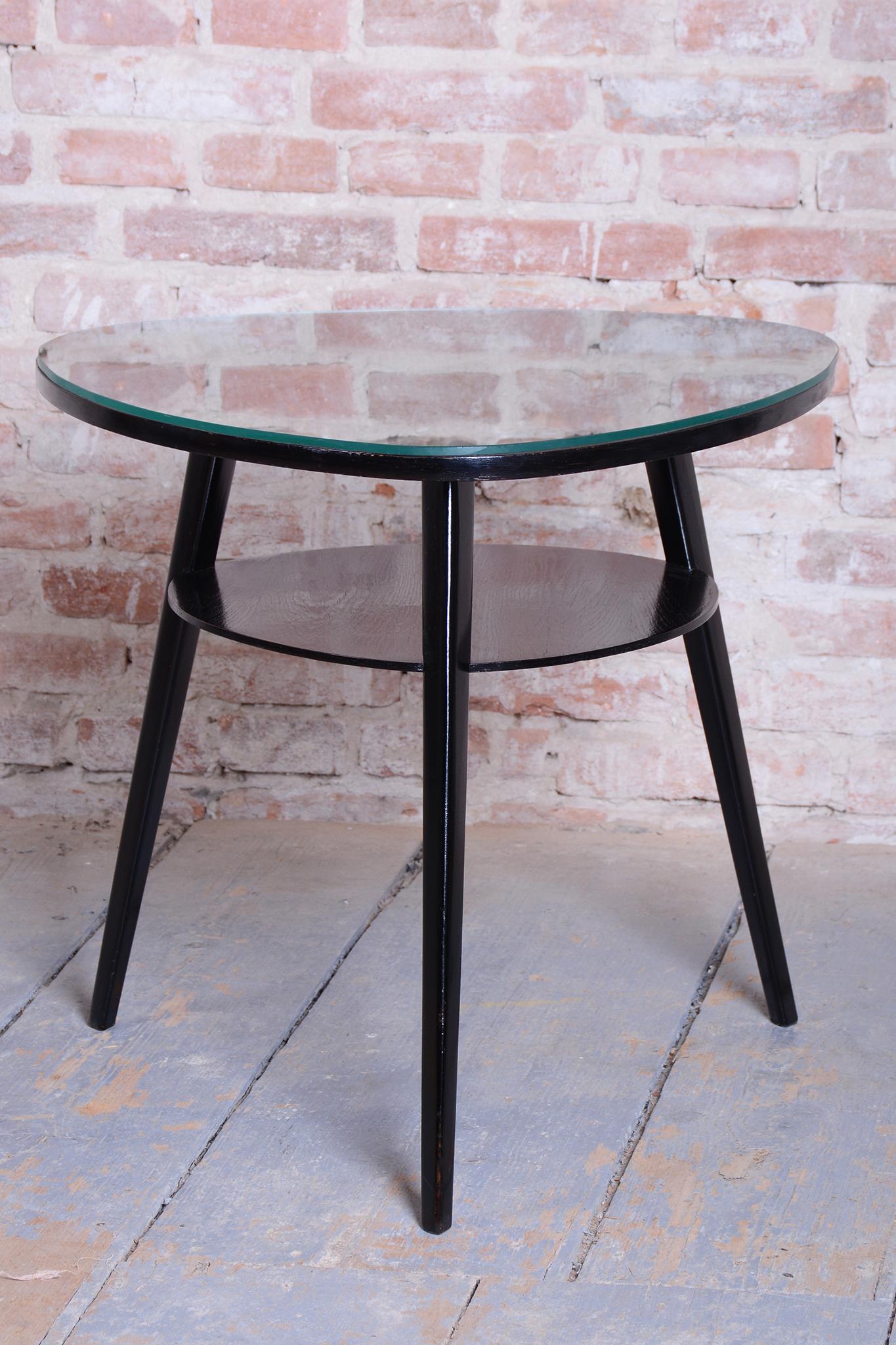 Mid-Century Modern Restored Mid -Century Coffee Table, Beech, Oak, Glass, Polish, Czech, 1950s For Sale
