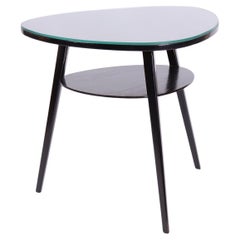 Table basse restaurée du milieu du siècle, Beeche, Oak Oak, Glass, Polish, Czech, 1950s