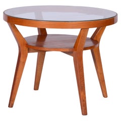 Table basse restaurée du milieu du siècle, Oak Oak, Glass, Czech, 1950s