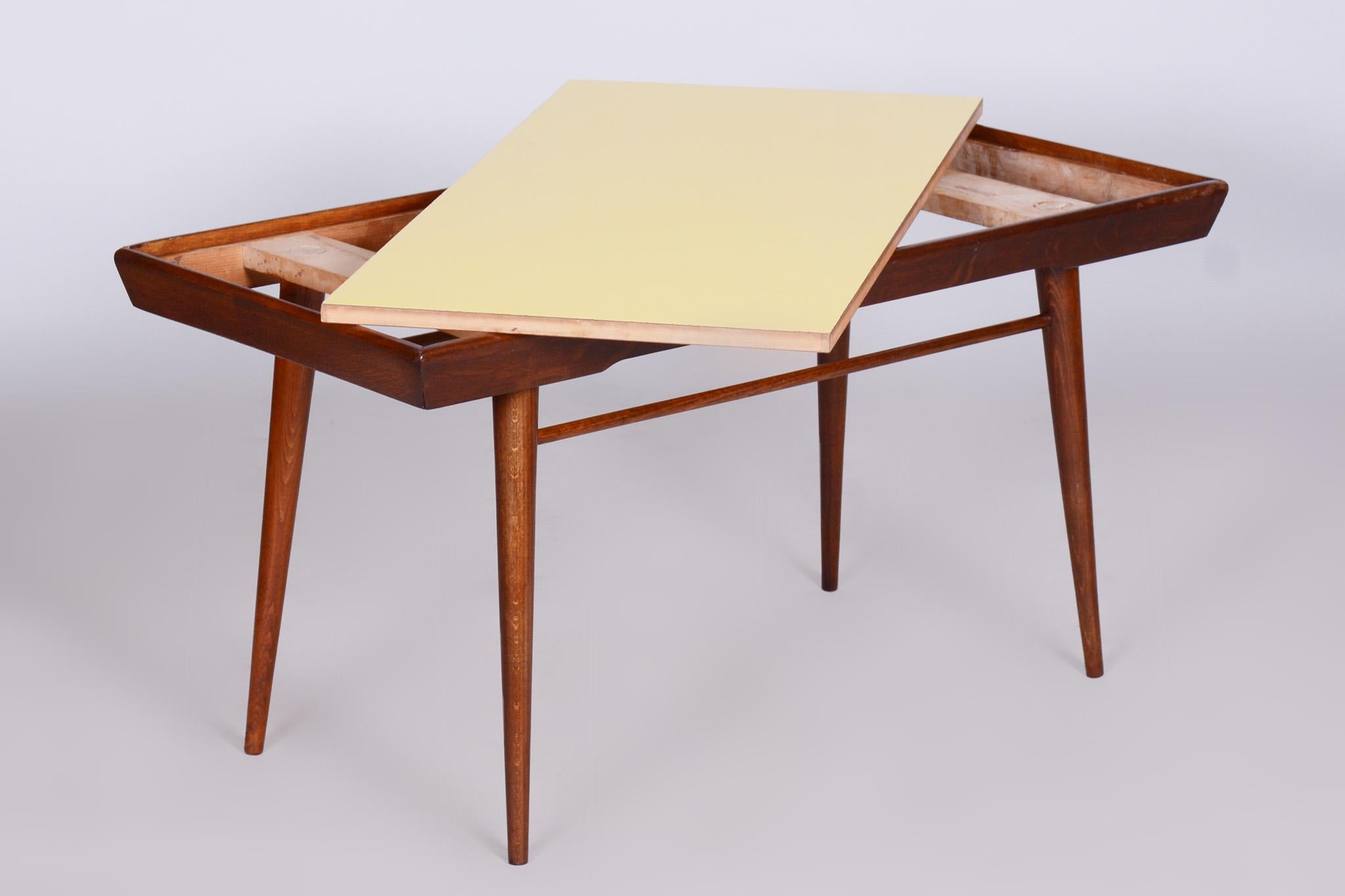 Restored Midcentury Coffee Table, Swivel Top, Beech, Umakart, Czechia, 1950s For Sale 5